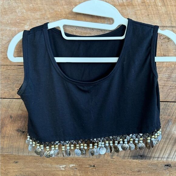 Crop top/Belly Danicing top with gold and silver fringe embellishments.sz m - Picture 3 of 7